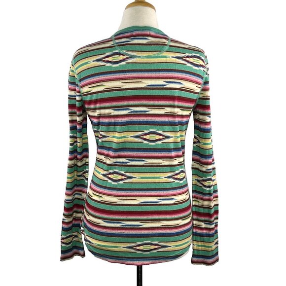 Ralph Lauren Chaps Sz M Aztec South Western Thermal Henley Top 100% Cotton Boho - Picture 4 of 9